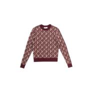 Marine Serre Snygg Beige och Burgundy Stickad Crewneck Red, Herr