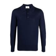 Ami Paris Marinblå Merino Polo Skjorta Blue, Herr