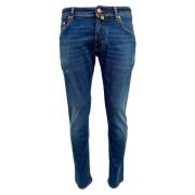 Jacob Cohën Nick Slim Karamell Label Mid Blue Använda Jeans Blue, Herr