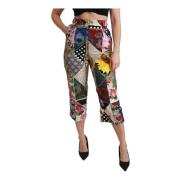 Dolce & Gabbana Pre-owned Silk Multicolor Print High Waist Cropped Pan...