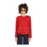 Comme des Garçons Röd Crew-Neck Sweater med Framfickor Red, Dam