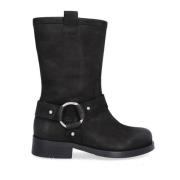 Billi Bi Svarta Läder Biker Ankelboots Black, Dam