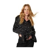 Loveshackfancy Kort Top med Pärldekoration Black, Dam