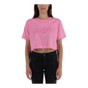 Lanvin Bomullsövertryckt Cropped T-shirt Pink, Dam