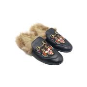 Gucci Vintage Vintage Läderloafers med Angry Cat Appliqué Black, Dam