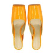Bottega Veneta Vintage Förägda Orange Läder Square Toe Block Heel Mule...
