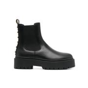 Twinset Svarta studded läder Chelsea stövlar Black, Dam