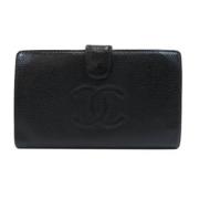 Chanel Vintage Förägad Svart Läder Chanel Plånbok Black, Dam