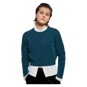 Antik Batik Teal Cropped Jumper Wool Mohair Raglan Green, Dam