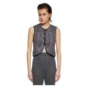 Antik Batik Hida print gilet Gray, Dam