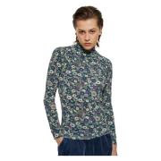 Antik Batik Rosa tryck turtleneck Green, Dam