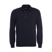 Barbour Turtleneck Sweater med Faux Suede Armbåge Patches Blue, Herr