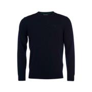 Barbour Klassisk Lambwool Crewneck Tröja Blue, Herr