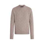 Belstaff Chunky Stickad Crew Neck Jumper i Mörk Natur Pink, Herr