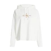 Calvin Klein Oversized Huvtröja med Monogram Brodyr White, Dam