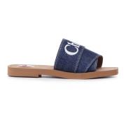 Chloé Denim Platt Mules med Band Blue, Dam