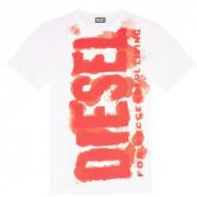 Diesel Klisk Vit Tee Shirt med Fet Vertikal Inskrift White, Herr