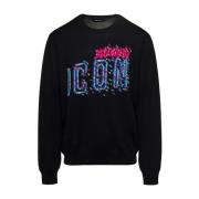 Dsquared2 Svart Crewneck Sweatshirt med D-Squared2 Icon Print Black, H...