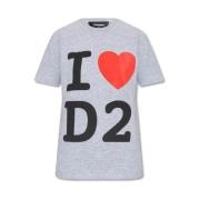 Dsquared2 Tryckt T-shirt, Grå Skjorta med Hjärtmotiv Gray, Dam