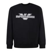 Emporio Armani Svart Sweatshirt med Maxi Patch Logo Örn och Logo Text ...
