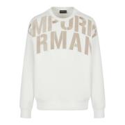 Emporio Armani Vit Dubbel Jersey Sweatshirt med Broderad Maxi Logo Tex...