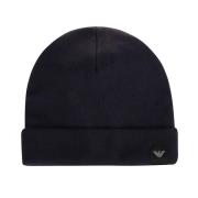 Emporio Armani Navy Logo-Patch Beanie Blue, Herr