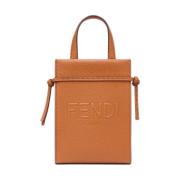 Fendi Brun Läder Cross Body Väska med 3D-effekt Logo Brown, Herr