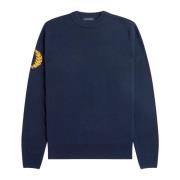 Fred Perry Grafiskt Tryck Rund Crew Stickad Blue, Herr