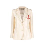 Gucci Silk Blazer med patchdetaljer Beige, Dam