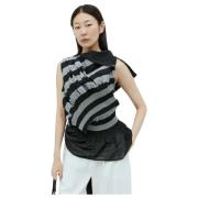 Issey Miyake Asymmetrisk Randig Top Black, Dam