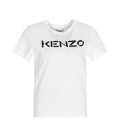 Kenzo Klassiskt Logotyp T-Shirt, Vit, 100% Bomull White, Dam