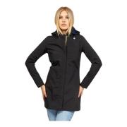 K-Way Svart Trenchcoat med Avtagbar Huva Black, Dam