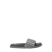 Marc Jacobs Läder Monogram Slides Black, Dam