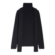 Max Mara Svart Ull Turtlenecktröja med Matchande Halsduk Black, Dam