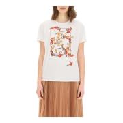 Max Mara Blommig Crew Neck T-Shirt White, Dam