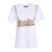 Moschino Glamour Rhinestone Halsband T-Shirt White, Dam