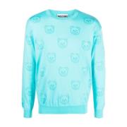 Moschino Rundhalsad Stickad Kollektion Blue, Herr