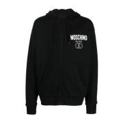 Moschino Logo-printad bomullshoodie med dragkedja Black, Herr