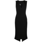 Moschino Svart V-Hals Midi Klänning Black, Dam