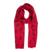 Moschino Vinterscarf, Logo Print, Enfärgad Red, Dam