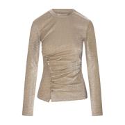 Paco Rabanne Guldig Lurex Draperad Blus Beige, Dam