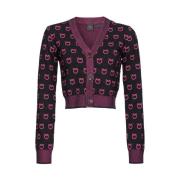 Pinko Svart Jacquard Ullblandad Cardigan med Love Birds Logo Black, Da...