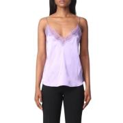 Pinko Lila Rosa Satin Siden Top Purple, Dam