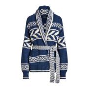 Polo Ralph Lauren Geometrisk Design Stickad Kofta Blue, Dam