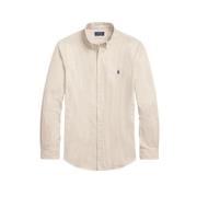 Polo Ralph Lauren Randig Stretch Bomull Slim Skjorta Beige, Herr