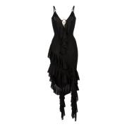 Roberto Cavalli Roberto Cavalli Ruffled Asymmetric Plunge Dress Black,...