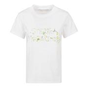 Stella McCartney Logo Print Vit Bomull T-shirt med Blomsterbroderi Whi...