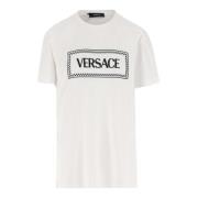 Versace Kontrasterande Logo Print Crew Neck T-shirt White, Dam