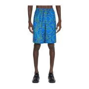 Versace Elastiska Barock Siden Shorts Blue, Herr