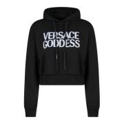 Versace Crop Fit Cotton Hoodie Sweatshirt Black, Dam